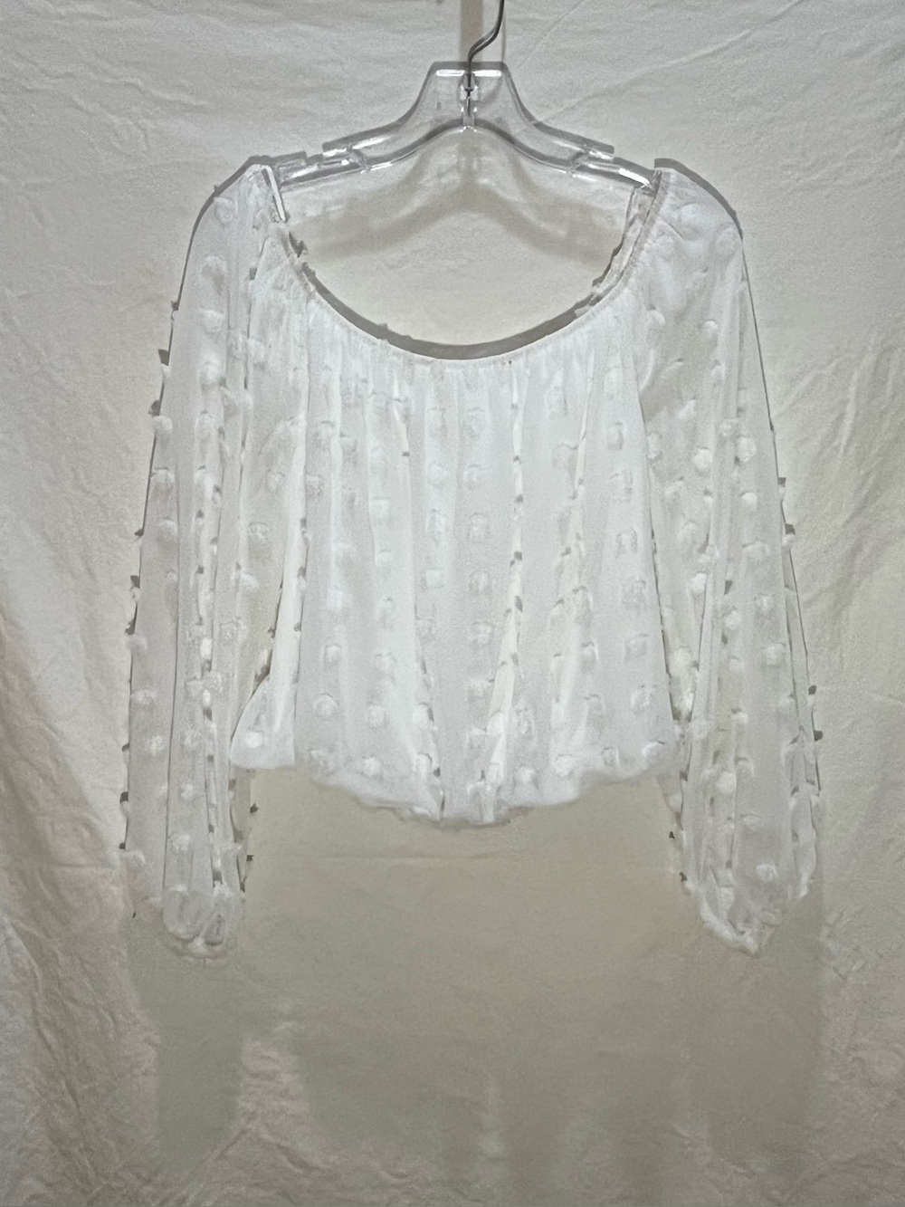 Mi Ami Francesca’s White Swiss Dot Ruffle Blouse Medium NWT